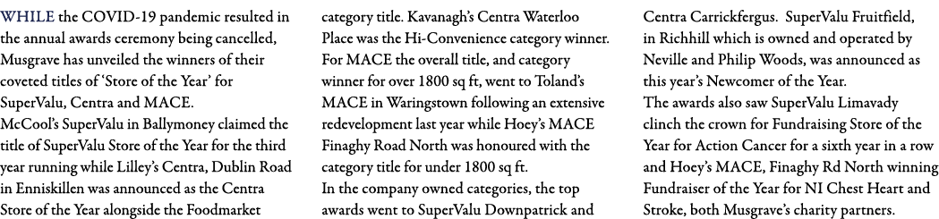 While the COVID-19 pandemic resulted in the annual awards ceremony being cancelled, Musgrave has unveiled the winners   