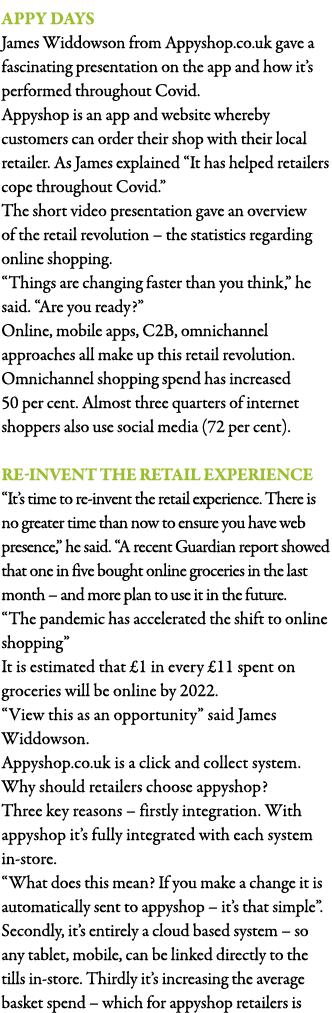 Appy Days James Widdowson from Appyshop co uk gave a fascinating presentation on the app and how it s performed throu   