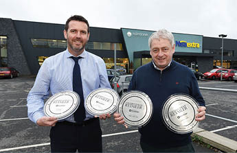 Milestone Rathfriland, supermarket   Pic:  Noel Hadden; manager and Tom McAvoy 