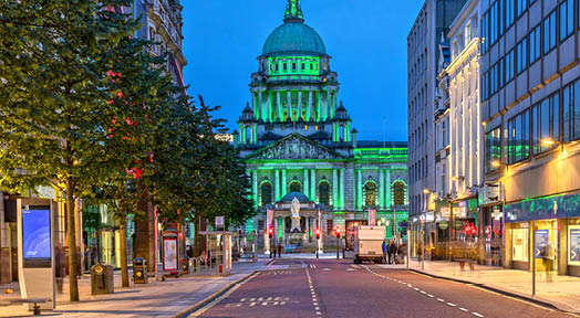 The Belfast City Hall at Donegall Square in Belfast, Northern Ireland at Night